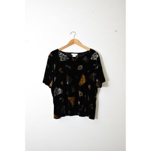Graver‎ Studio Velvet Top Womens 1X Black Gold Novelty Purse Print Excellent 90s